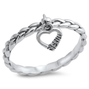 Silver Ring - Dangling Jesus Heart Rope Band
