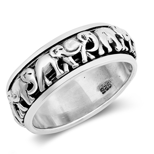 Silver Spinner Ring - Elephants