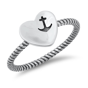 Silver Ring - Anchor Engraved Heart