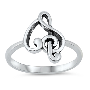 Silver Ring - Heart & Music Note