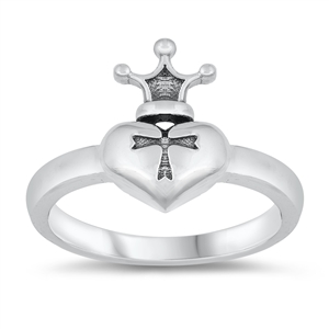 Silver Ring - Heart Cross Crown