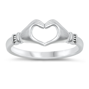 Silver Ring - Heart Hands