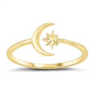 Silver Ring - Crescent Moon & Star