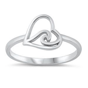 Silver Ring - Heart & Wave