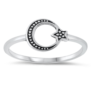 Silver Ring - Moon & Star