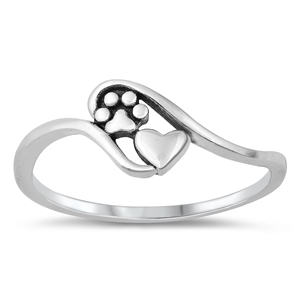 Silver Ring - Paw Print and Heart