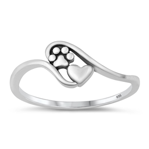 Silver Ring - Paw Print and Heart