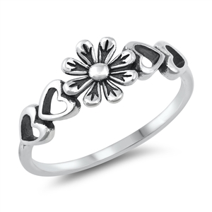 Silver Ring - Flower & Hearts