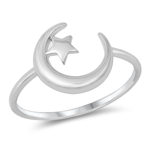 Silver Ring - Moon and Star