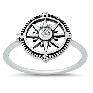 Silver CZ Ring - Compass