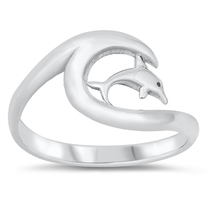 Silver Ring - Dolphin and Wave