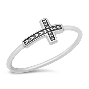 Silver Ring - Sideways Cross