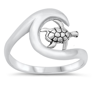 Silver Ring - Turtle & Wave