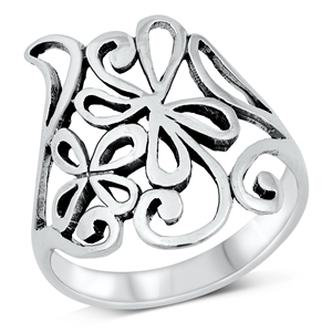 Silver Ring - Abstract Flowers