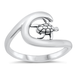 Silver Ring - Turtle and Wave