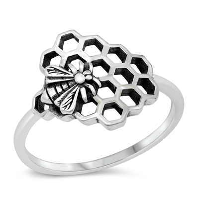 Silver Ring - Bee and Honeycomb