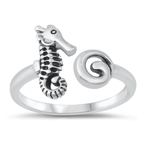 Silver Ring - Shell and Seahorse