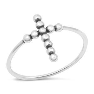 Silver Ring - Beaded Cross