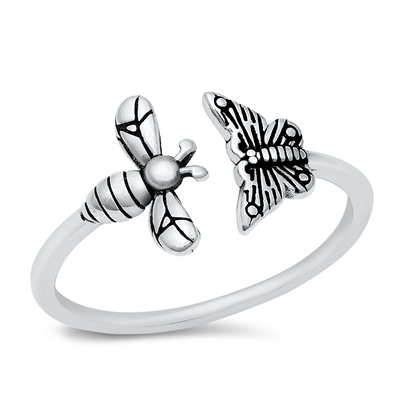 Silver Ring - Bee and Butterfly