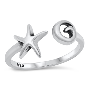 Silver Ring - Starfish & Spiral