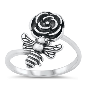 Silver Ring - Bee & Flower