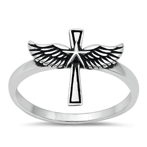 Silver Ring - Cross w/ wings