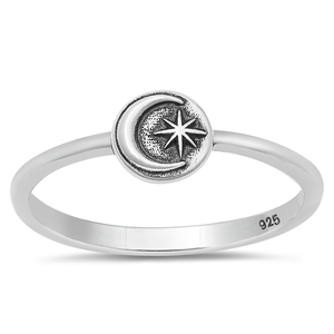 Silver Ring - Moon & Star