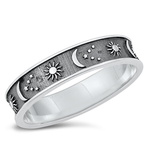 Silver Ring - Sun, Moon, and Stars 