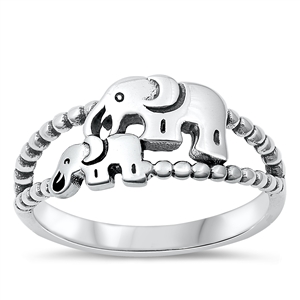 Silver Ring - Mama and Baby Elephant