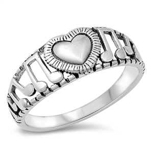 Silver Ring - Heart & Music Notes