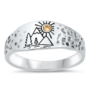 Silver Ring - Mountains, Trees, Sun