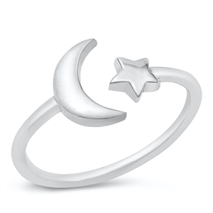 Silver Ring - Moon & Star