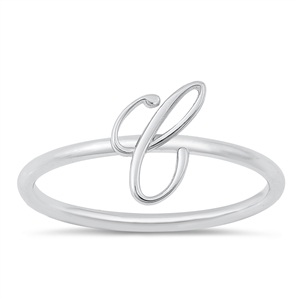 Silver Initial Ring - C