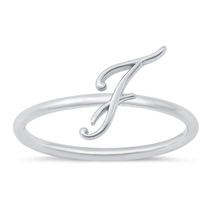 Silver Initial Ring - F