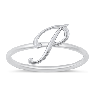 Silver Initial Ring - P