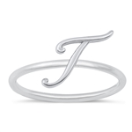 Silver Initial Ring - T