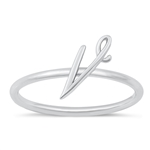 Silver Initial Ring - V