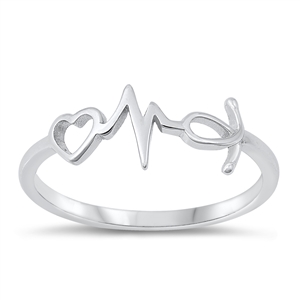 Silver Ring - Heart & EKG