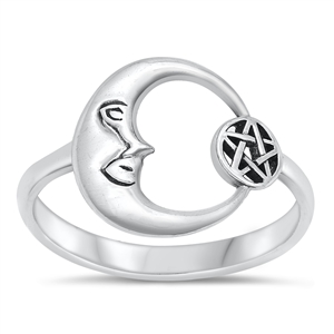 Silver Ring - Moon & Pentacle