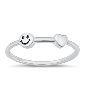 Silver Ring - Happy Face & Heart