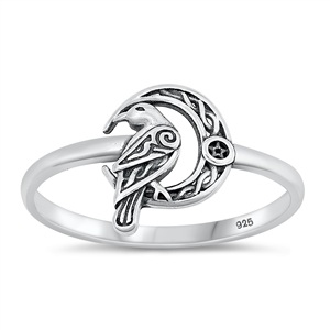 Silver Ring - Bird & Moon