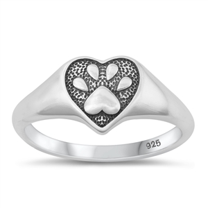 Silver Ring - Heart & Paw Print