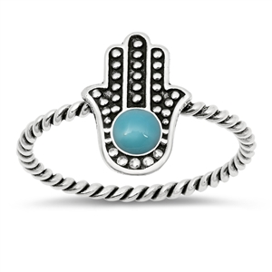 Silver Stone Ring  - Hamsa