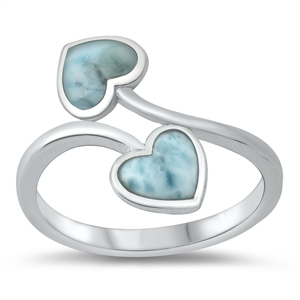 Silver Lab Opal Ring - Two Hearts