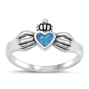 Silver Lab Opal Ring - Claddagh