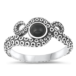 Silver Stone Ring - Octopus