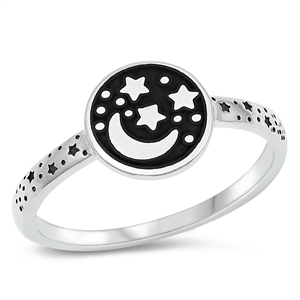 Silver Stone Ring - Moon and Stars