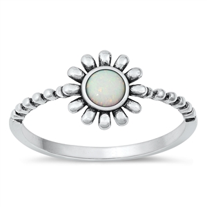 Silver Lab Opal Ring - Flower