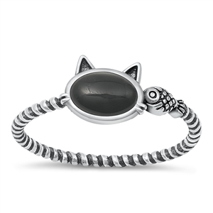 Silver Stone Ring - Cat & Fish