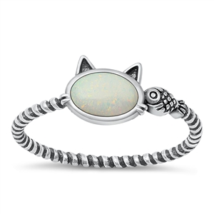 Silver Stone Ring - Cat & Fish
